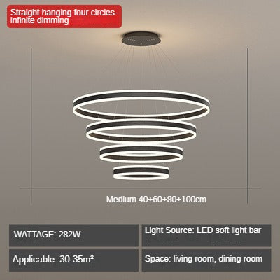 HEIKESZ Modern Black Art Ring Chandelier Luxury Living Room Light for Duplex Loft Villa