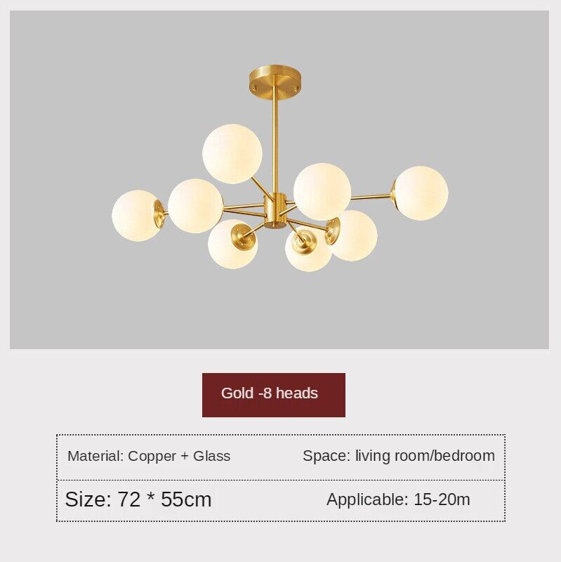 HEIKESZ All Copper Magic Beans Chandelier Modern Minimalist LED Ceiling Light for Living Room Bedroom Restaurant Nordic Hanging Lamp
