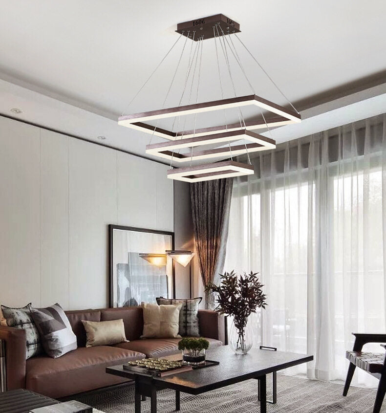 HEIKESZ Modern Rectangular LED Chandelier for Dining Room Living Room Bedroom Warm Light Creative Personality Bar Lamp Upscale Ceiling Lighting