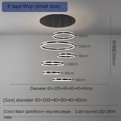 HEIKESZ Modern Black Art Ring Chandelier Luxury Living Room Light for Duplex Loft Villa