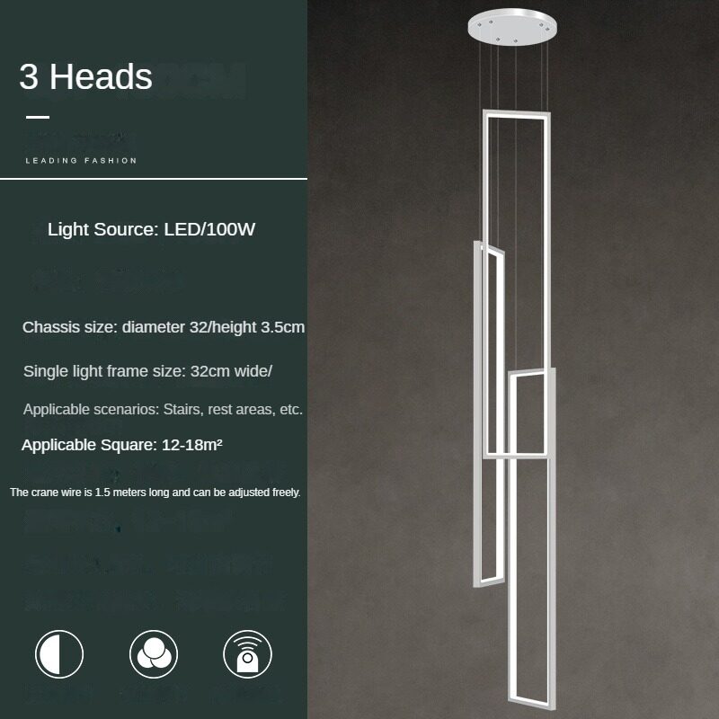 HEIKESZ Stair Chandelier Modern Simple Rotating LED Light Nordic Minimalist Design for Duplex Villa Restaurant Bar Ceiling Pendant