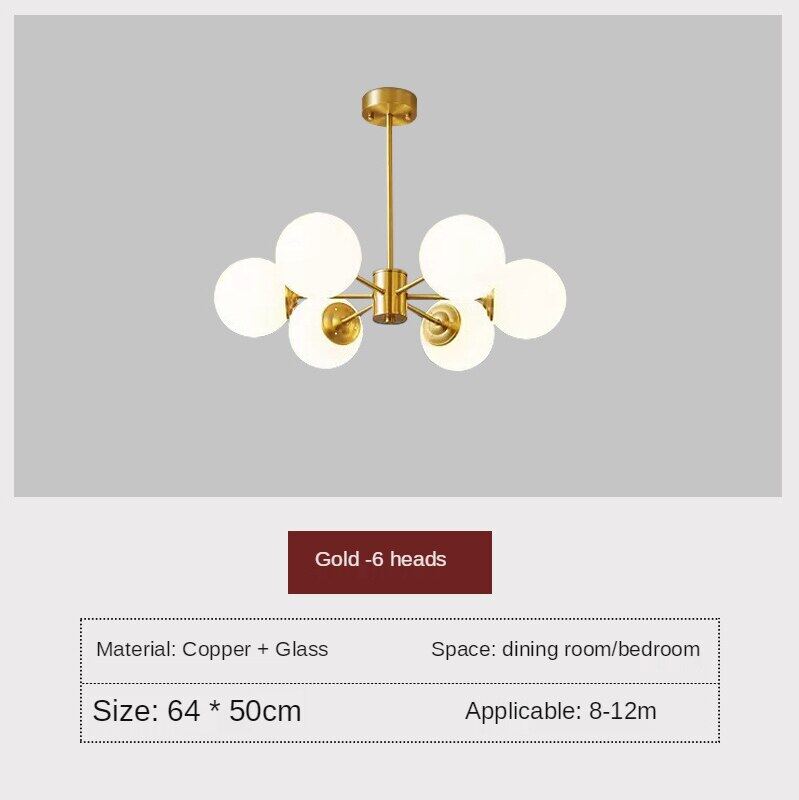HEIKESZ All Copper Magic Beans Chandelier Modern Minimalist LED Ceiling Light for Living Room Bedroom Restaurant Nordic Hanging Lamp