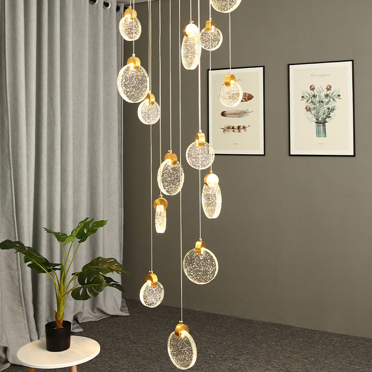 HEIKESZ Modern Minimalist Crystal Long Chandelier for Staircase Loft Villa Nordic LED Ceiling Light Dining Living Room Bedroom Pendant