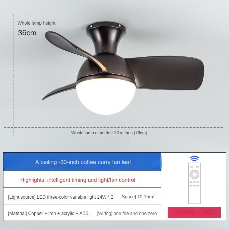 HIKESZ Small Size Ceiling Fan with Integrated LED Light Remote Control Ultra Quiet Frequency Conversion for Restaurant Bedroom