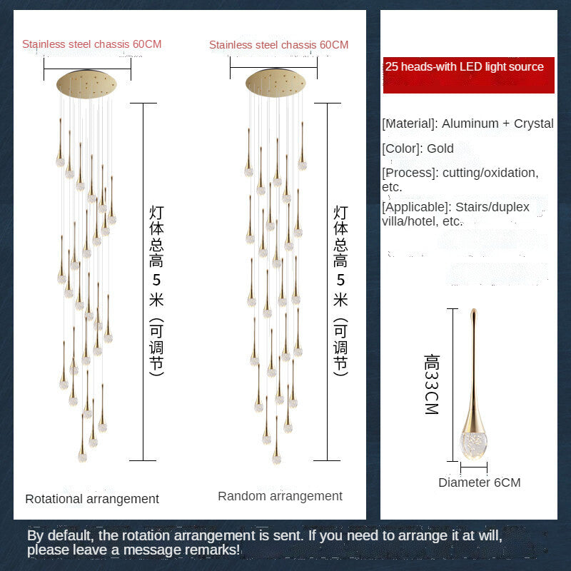 HEIKESZ Modern Minimalist Staircase Chandelier Creative Crystal Design for Duplex Villa Restaurant Living Room Bedroom Ceiling Lighting