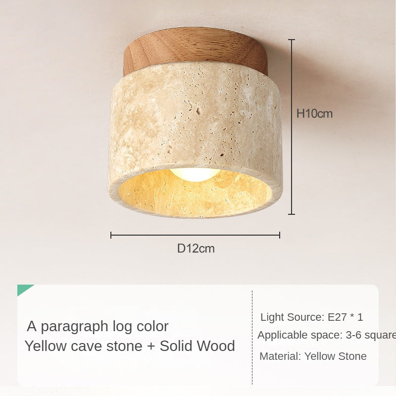 HEIKESZ Yellow Cave Stone Lamp Japanese Style Wooden Wabi Sabi Ceiling Light Retro Medieval Cream Wind Porch Balcony Corridor Aisle LED Light for Room