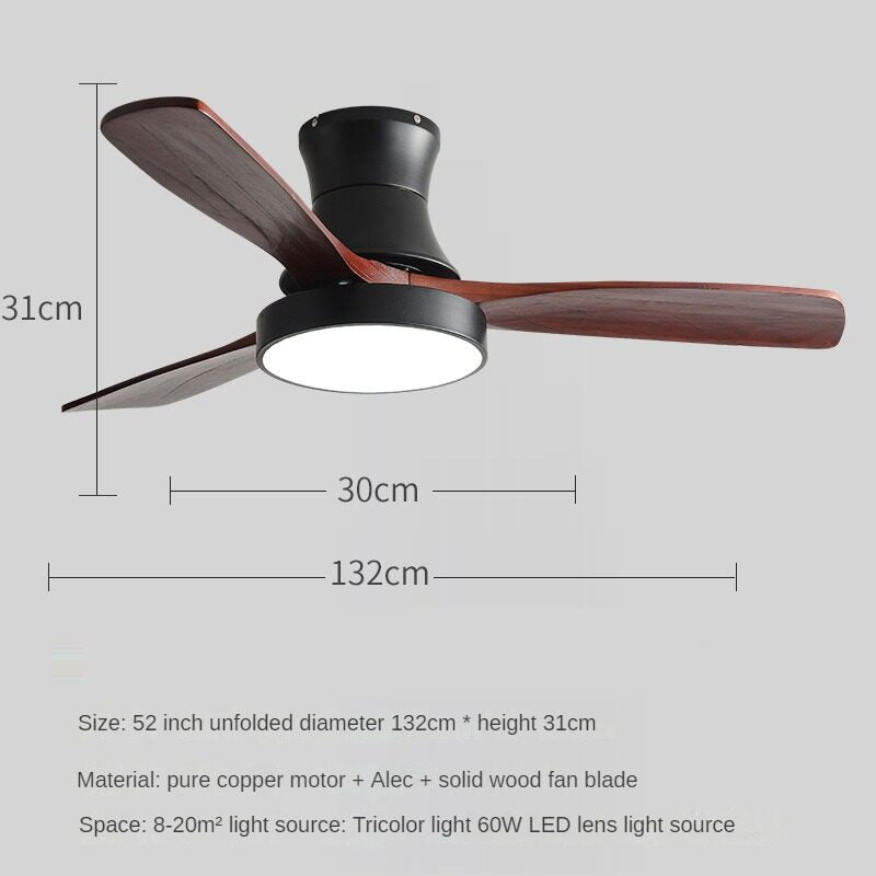 HEIKESZ Nordic Solid Wood Fan Lamp Large Wind Ceiling Fan for Dining Room Living Room Simple Mute Design