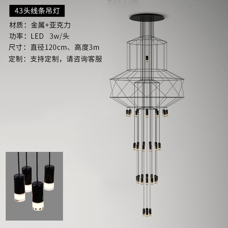 HEIKESZ Nordic Long Line Chandelier for Hotel Lobby Living Room Staircase Villa High Rise Duplex Modern Lighting Decor