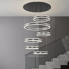 HEIKESZ Modern Black Art Ring Chandelier Luxury Living Room Light for Duplex Loft Villa