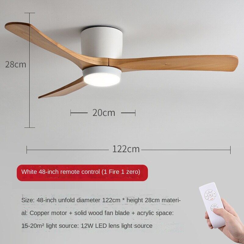 HEIKESZ Ceiling Fan Light Nordic Solid Wood Modern Minimalist Chandelier with Electric Fan for Living Room Bedroom Dining Room