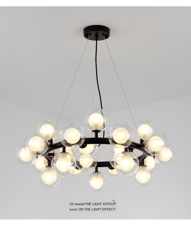 HEIKESZ Nordic Glass Chandelier Modern LED Ceiling Light Black Ball Lamp for Living Room Bedroom Restaurant Lighting
