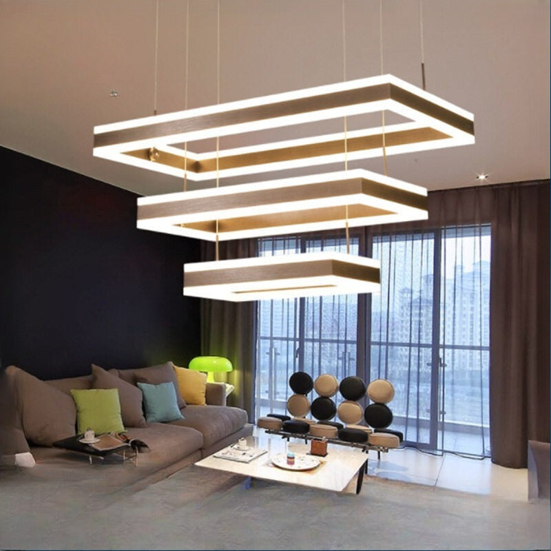 HEIKESZ Modern Aluminum Chandelier for Living Room Bedroom Restaurant Warm Light Creative Rectangular Ceiling Lamp