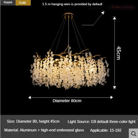 HEIKESZ Modern Crystal Chandelier Luxury Round Glass Light for Living Room Bedroom Villa Restaurant Nordic French Simplicity
