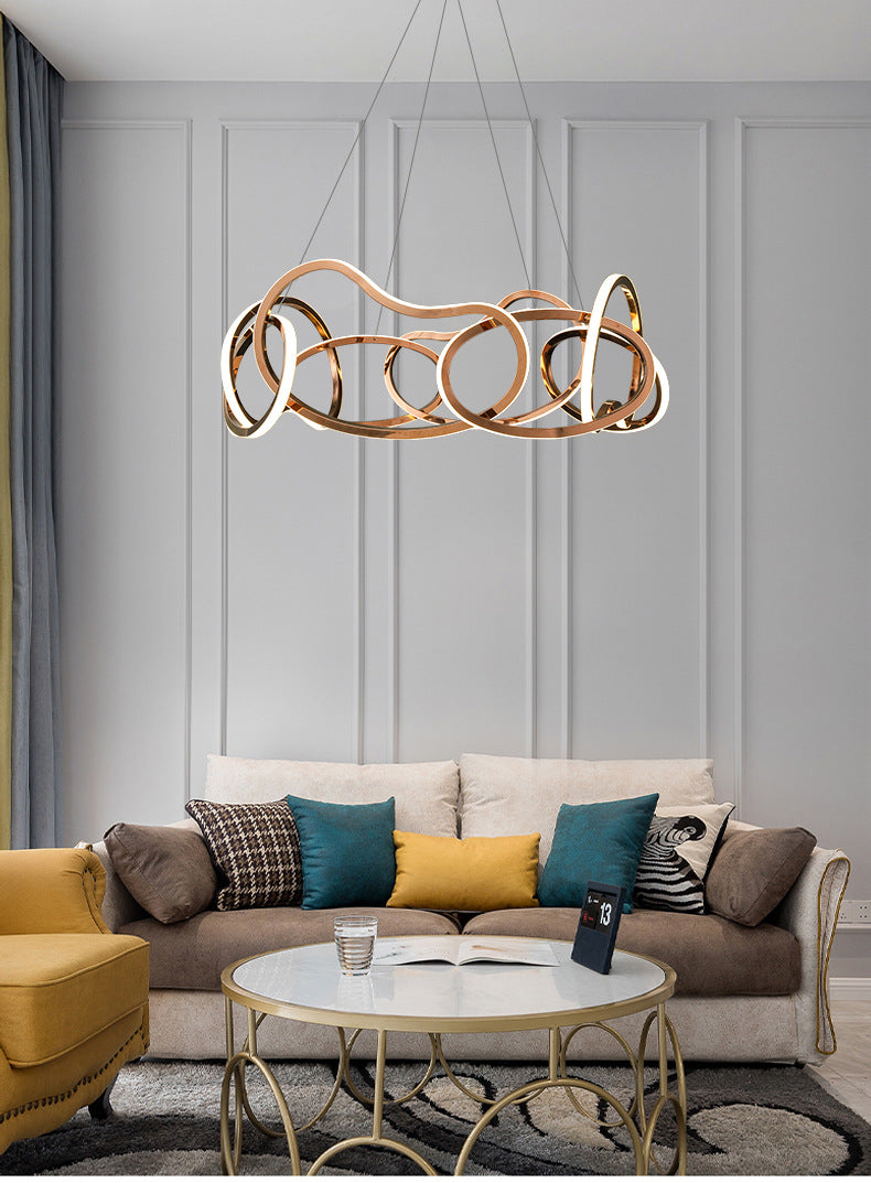 HEIKESZ Modern Simple Chandelier Light Luxury Living Room Dining Room Bedroom Creative Ring Pendant Lamp