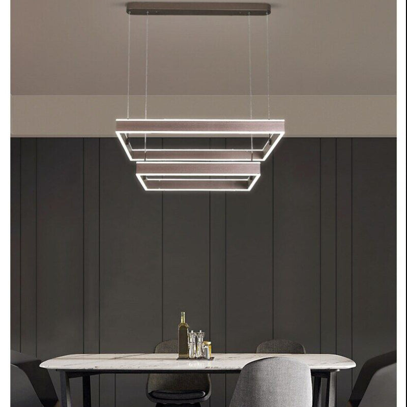 HEIKESZ Modern Aluminum Chandelier for Living Room Bedroom Restaurant Warm Light Creative Rectangular Ceiling Lamp