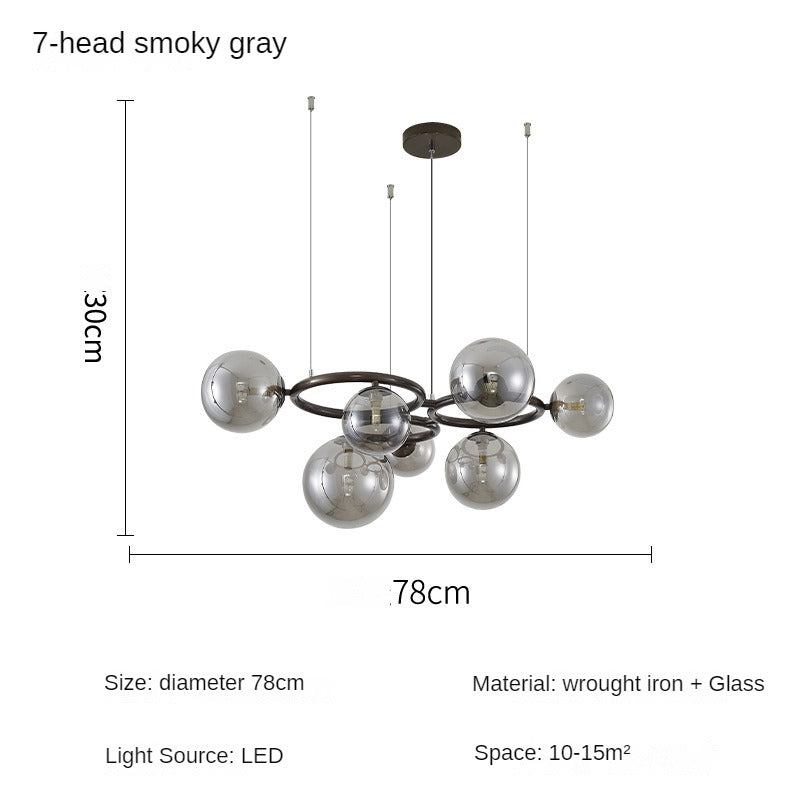 HEIKESZ Nordic Chandelier Lamp in the Living Room Modern Magic Bean Glass Ball Master Bedroom Dining Room Chandelier Smoky Gray Second Bedroom Study New Lamp