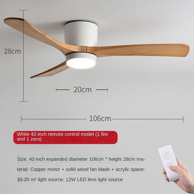 HEIKESZ Ceiling Fan Light Nordic Solid Wood Modern Minimalist Chandelier with Electric Fan for Living Room Bedroom Dining Room