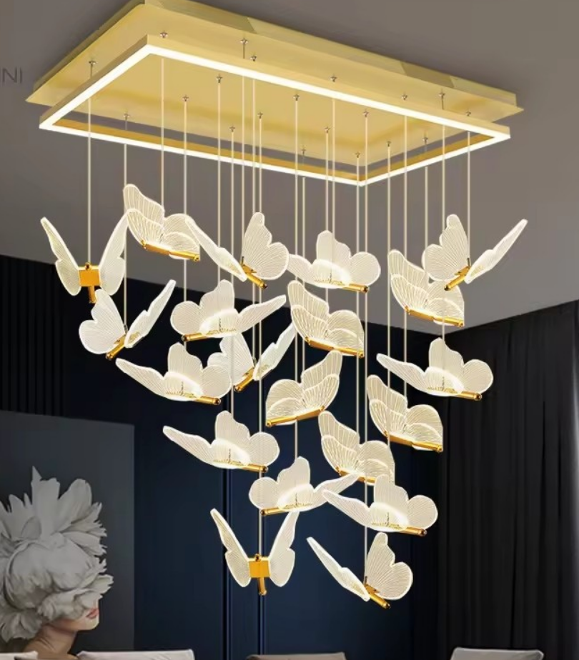HEIKESZ Nordic Modern Minimalist LED Chandelier Acrylic Butterfly Creative Art Light for Living Room Dining Room Ceiling Pendant