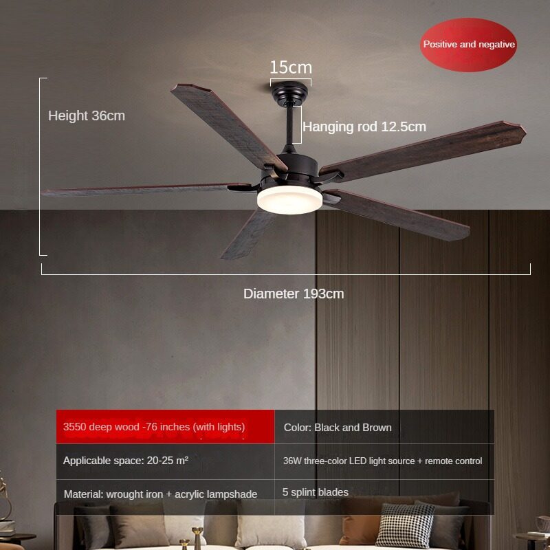 HEIKESZ Large Wind Wooden Leaf Fan Lamp Nordic Living Room Frequency Conversion Commercial Retro Restaurant Industrial Big Fan Chandelier