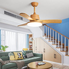 HEIKESZ Modern Nordic Style 32 to 60 Inch Solid Wood Ceiling Fan with LED Light and Remote Control for Home Office