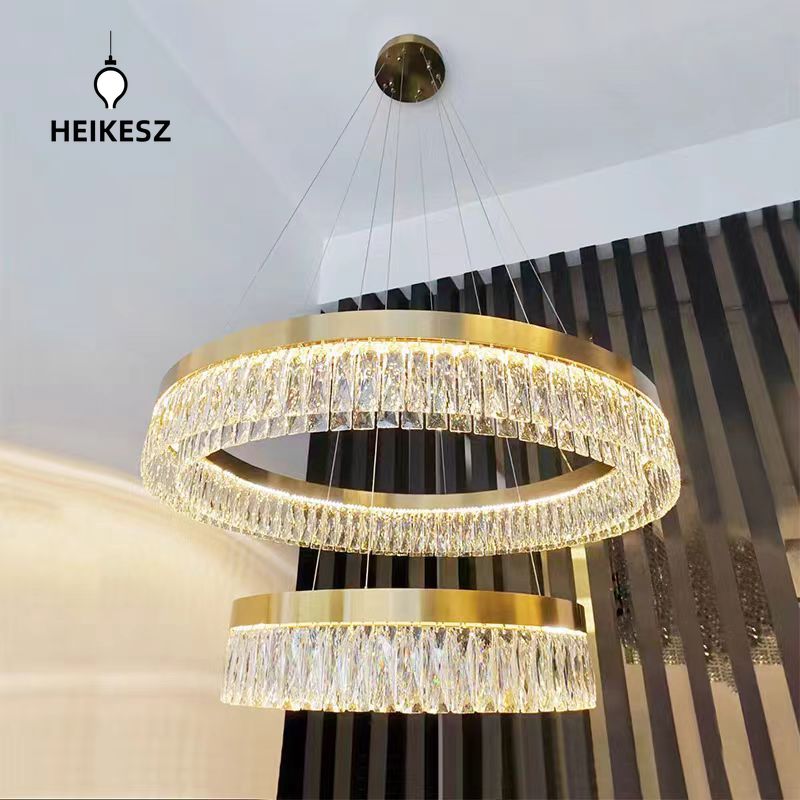 HEIKESZ Modern Luxury Crystal Chandelier Round Stainless Steel Ceiling Light for Living Room Dining Bedroom Hotel Club