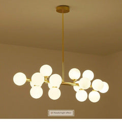 HEIKESZ Post-Modern Nordic LED Iron Droplight Creative Magic Bean Lamp Cool Glass Ball Chandelier for Living Room Bedroom Ceiling Lighting