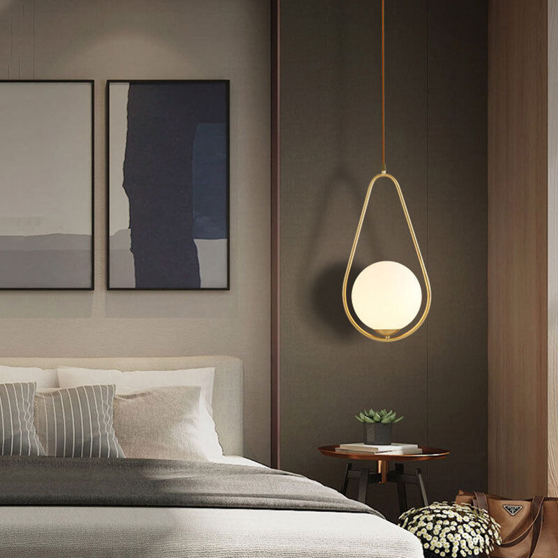 HEIKESZ Nordic Modern Glass Chandelier for Bedroom Dining Room Study Bar LED Ceiling Light Copper Round Hanging Lamp Creative Living Room Lighting