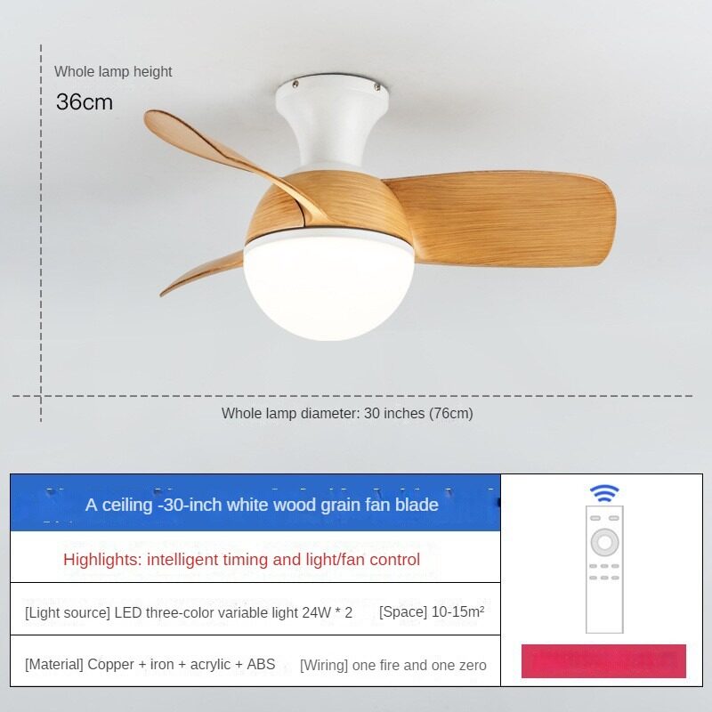 HIKESZ Small Size Ceiling Fan with Integrated LED Light Remote Control Ultra Quiet Frequency Conversion for Restaurant Bedroom