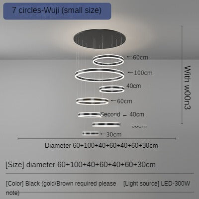 HEIKESZ Modern Black Art Ring Chandelier Luxury Living Room Light for Duplex Loft Villa