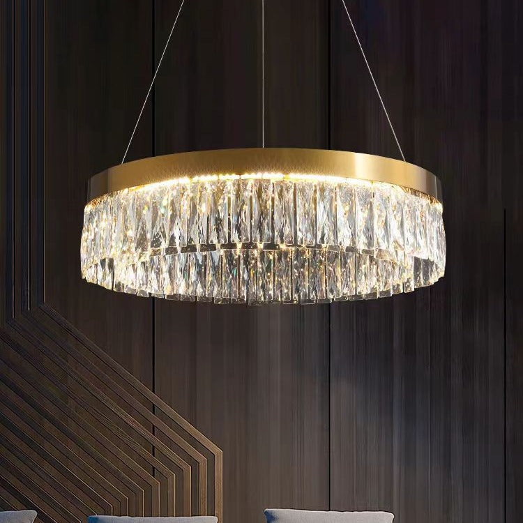 HEIKESZ Modern Luxury Crystal Chandelier Round Stainless Steel Ceiling Light for Living Room Dining Bedroom Hotel Club