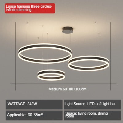 HEIKESZ Modern Black Art Ring Chandelier Luxury Living Room Light for Duplex Loft Villa
