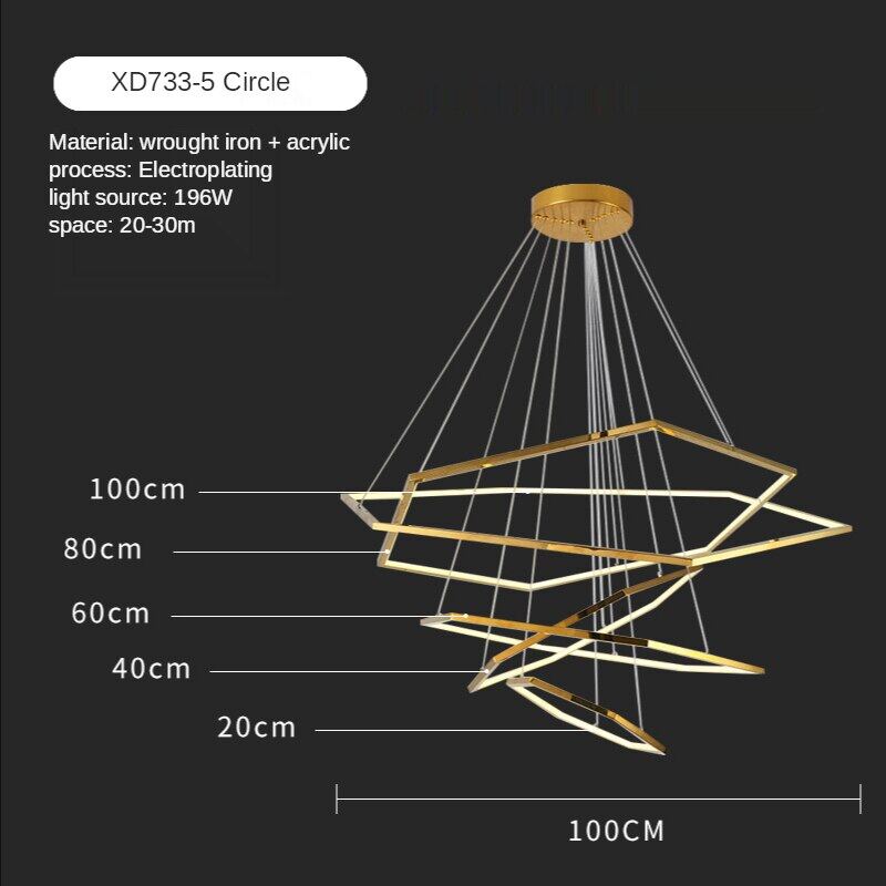 HEIKESZ Post-Modern Geometric Designer Golden Mirror Hexagonal Chandelier Luxury Stainless Steel Industrial Style Warm Light for Living Room Bedroom Ceiling Lighting