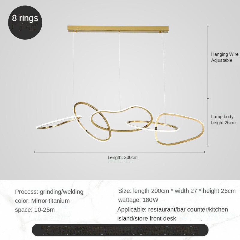 HEIKESZ Post-Modern Stainless Steel Chandelier Nordic Style Creative Ring Bar Lamp Warm Light for Living Room Bedroom Restaurant Ceiling Lighting