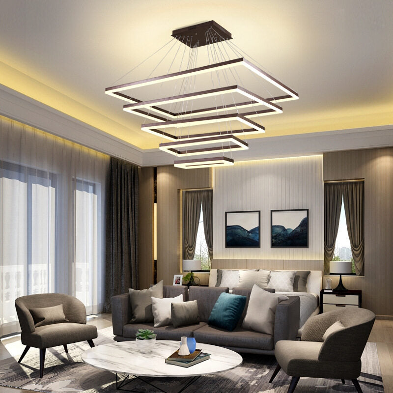 HEIKESZ Modern Rectangular LED Chandelier for Dining Room Living Room Bedroom Warm Light Creative Personality Bar Lamp Upscale Ceiling Lighting