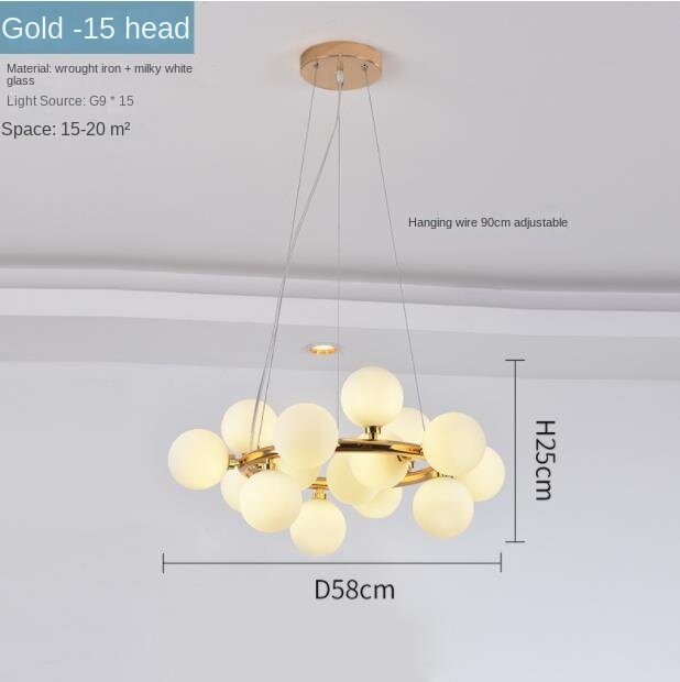HEIKESZ Post-Modern Nordic LED Iron Droplight Creative Magic Bean Lamp Cool Glass Ball Chandelier for Living Room Bedroom Ceiling Lighting