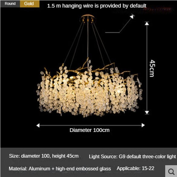 HEIKESZ Modern Crystal Chandelier Luxury Round Glass Light for Living Room Bedroom Villa Restaurant Nordic French Simplicity