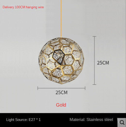 HEIKESZ Post-Modern Nordic Art Geometric Stainless Steel Round Diamond Ball Pendant Lamp Creative Chandelier for Living Room Bedroom Bar Restaurant Lighting