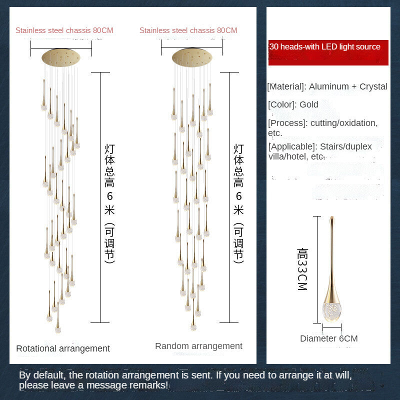 HEIKESZ Modern Minimalist Staircase Chandelier Creative Crystal Design for Duplex Villa Restaurant Living Room Bedroom Ceiling Lighting
