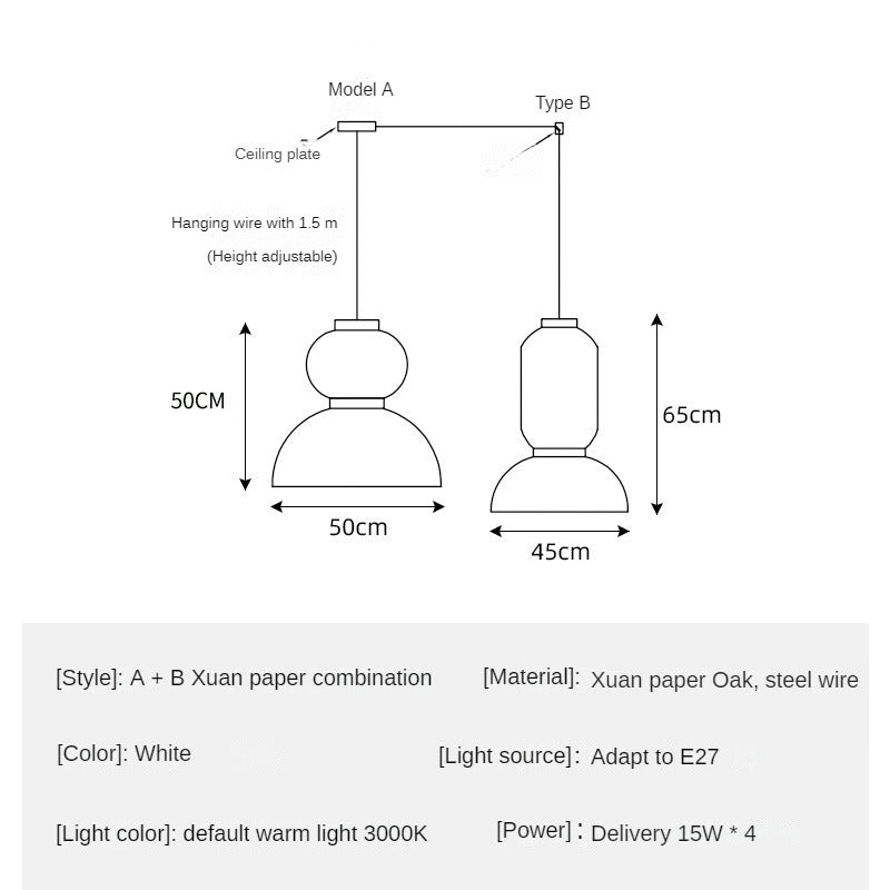 HEIKESZ Japanese-Style Xuan Paper Chandelier Nordic Simple Modern Living Room Study Chinese Style Lamp