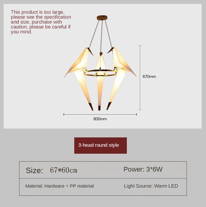 HEIKESZ Nordic Origami Bird Chandelier Modern Minimalist Artistic Hanging Lamp for Living Room Bedroom Ceiling Light