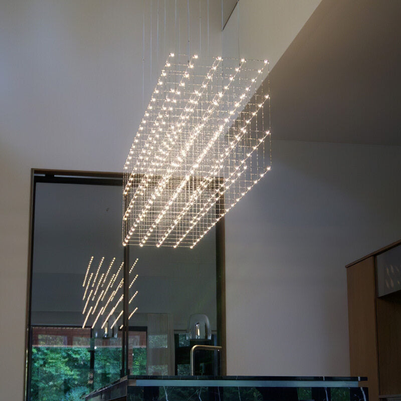 HEIKESZ Starry Cubic Chandelier Luxury Large Light Cube for Living Room Hotel Lobby Restaurant Custom Lighting Sky Lamp Starry Sky Design