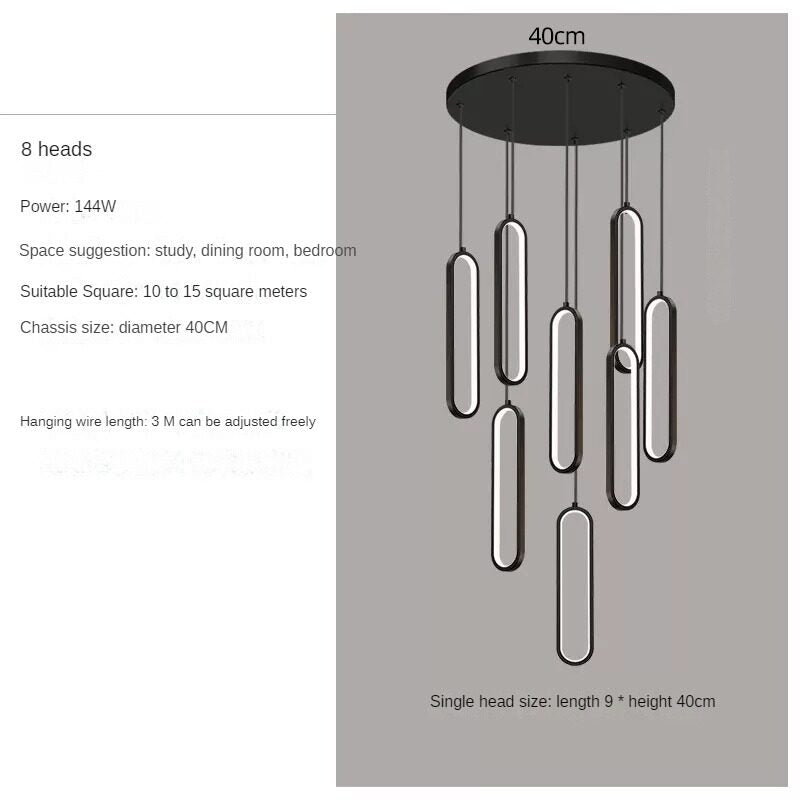 HEIKESZ Modern Minimalist Stair Chandelier Black Square Hollow Lamp for Villa Duplex Living Room Nordic Ceiling Light LED Pendant