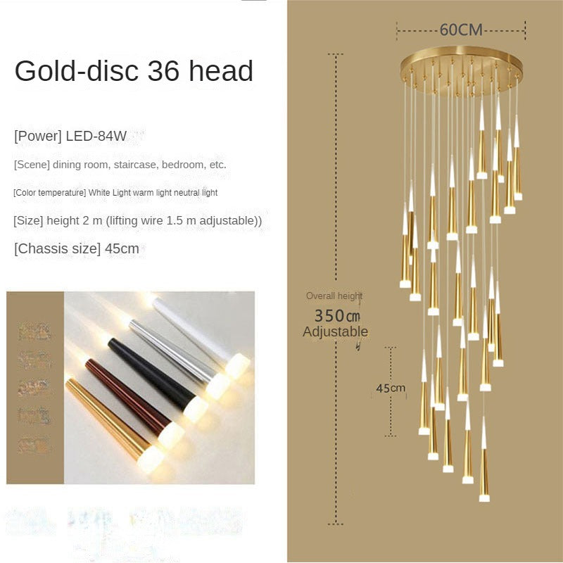 HEIKESZ Hammer Rotating Stair Chandelier Luxury Villa Hollow Meteor Shower Light Fixture for Ceiling Lights