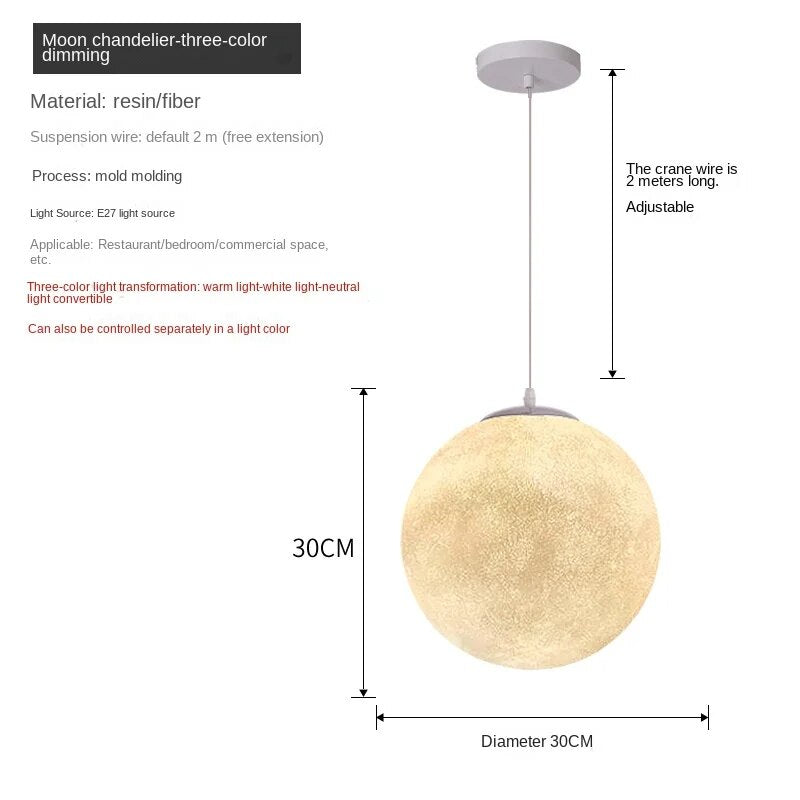 Heikesz Moon Light Planet Large Nordic Art Bedroom Ball Dining Room Lamp Creative Bar Spherical Moon Chandelier