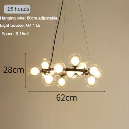 HEIKESZ Nordic Modern Minimalist Magic Bean Glass Bubble Ball Chandelier Warm Lighting for Living Room Bedroom Dining Room Ceiling Lamps