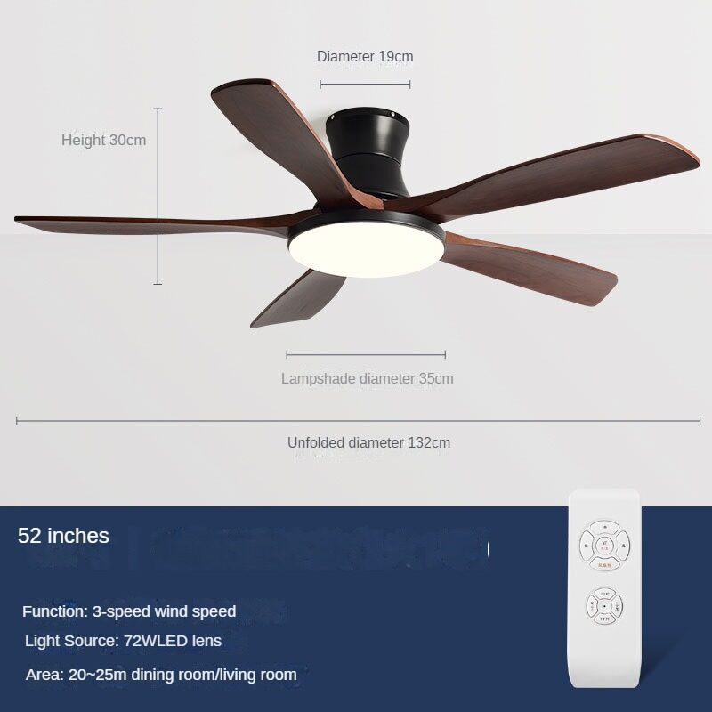 HEIKESZ Nordic Solid Wood Ceiling Fan Light with Frequency Conversion for Living Room Dining Room Home Decor