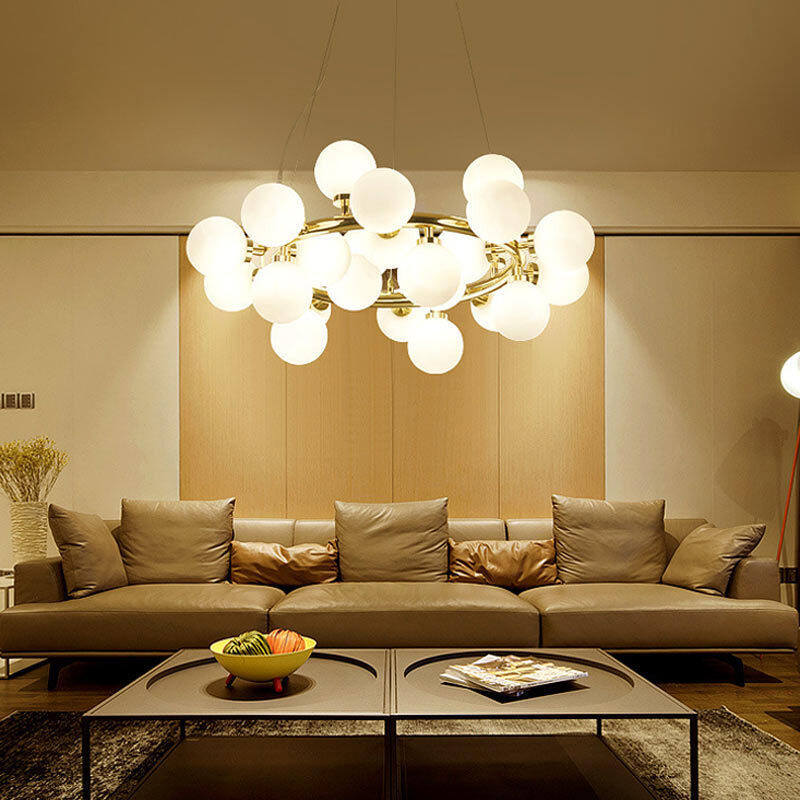 HEIKESZ Post-Modern Nordic LED Iron Droplight Creative Magic Bean Lamp Cool Glass Ball Chandelier for Living Room Bedroom Ceiling Lighting