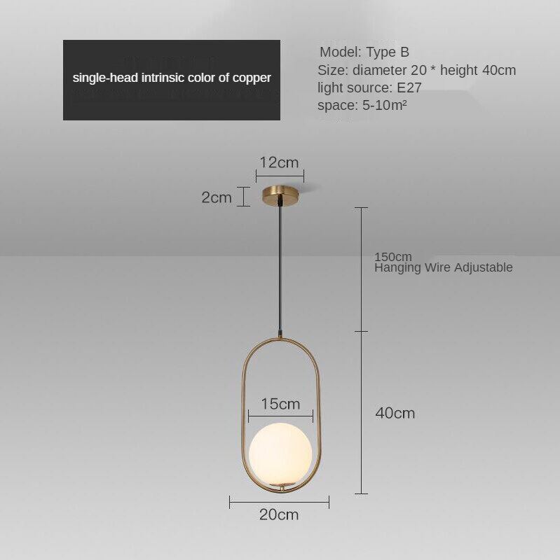 HEIKESZ Nordic Modern Glass Chandelier for Bedroom Dining Room Study Bar LED Ceiling Light Copper Round Hanging Lamp Creative Living Room Lighting