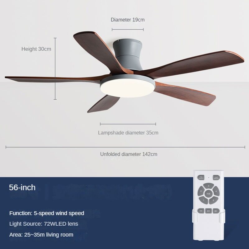 HEIKESZ Nordic Solid Wood Ceiling Fan Light with Frequency Conversion for Living Room Dining Room Home Decor