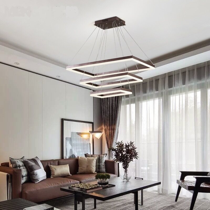 HEIKESZ Modern Rectangular LED Chandelier for Dining Room Living Room Bedroom Warm Light Creative Personality Bar Lamp Upscale Ceiling Lighting